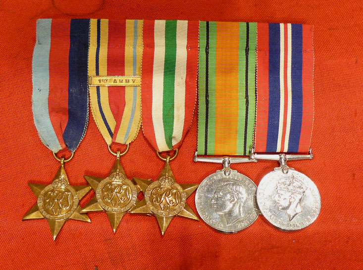 Group of 5 Medals for Soldier of the 1st Army Group; 1939-45 Star, Africa Star with 1st Army Bar. Italy Star, Defence Medal, War Medal