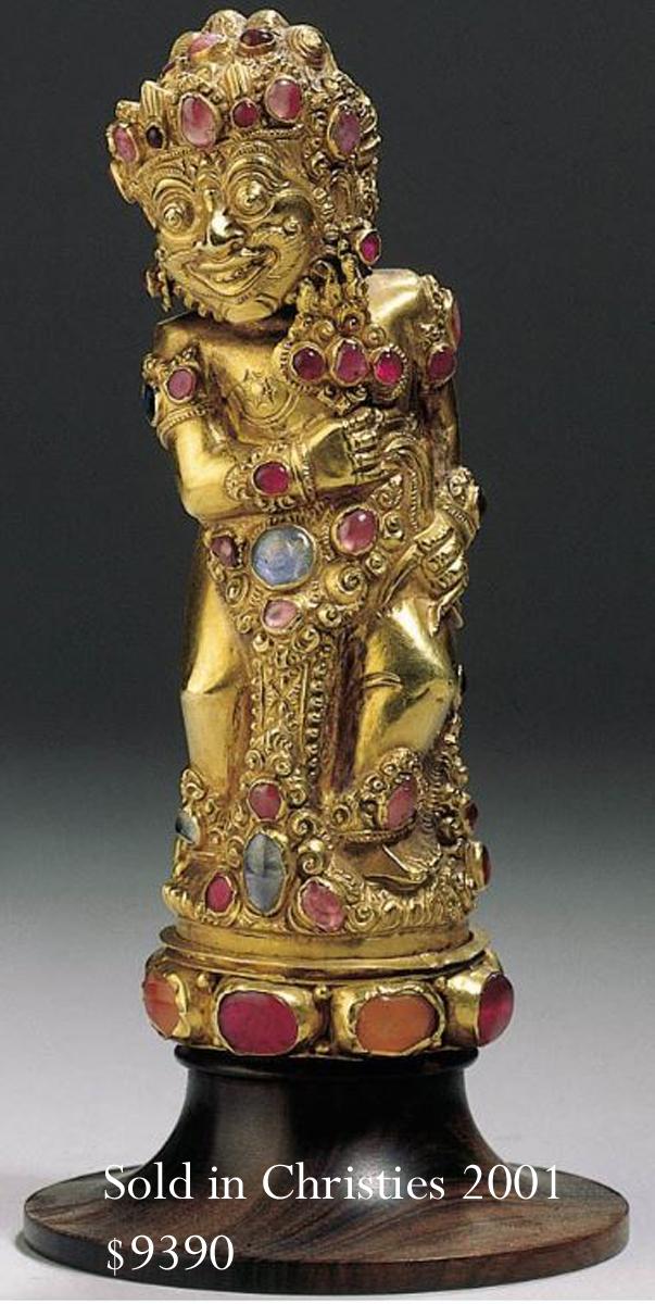 Most Scarce, Rare & Stunning, Antique Balinese Ceremonial Executioner's Keris Complete With Original Gold Alloy & Cabouchon Decorated Hilt Depicting Bayu Seated On a Rock. The Hindu God of Wind, 17th to 18th Century Blade Likely Made From Meteorite Steel