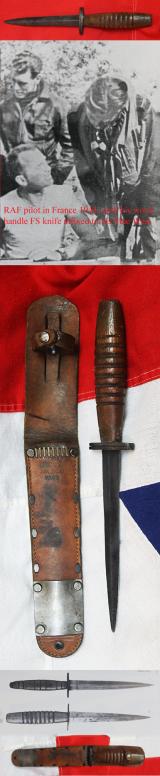 A Good, & Rare, WW2, Wooden Handle FS Knife, Used by Both RAF or American USAAF Air Crew