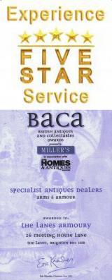 Twenty Two Years Ago, After 80 Years Trading in Brighton, We Were Honoured by Being Nominated & Awarded  by BACA, In The Best Antique & Collectables Shop In Britain Awards 2001