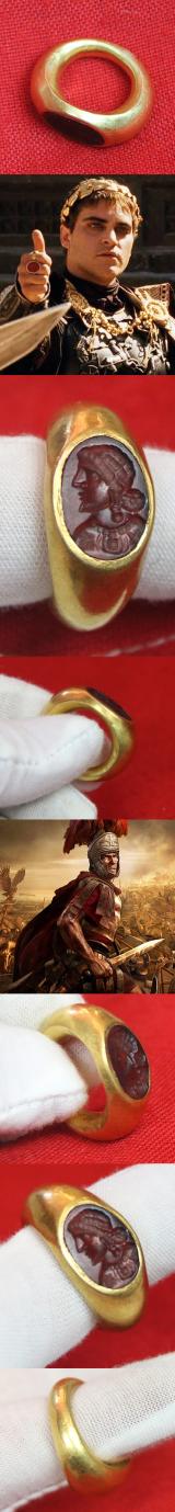A Simply Stunning Ancient Roman Museum Grade Fine  Gold Seal Ring with Intaglio Portrait Engraved Garnet Gem Stone  2nd to 3rd Century A.D. Likely a Depiction of an Emperor Such As Hadrian, Marcus Aurelius, Lucius Verus, or Even A Parthian Vassal King.