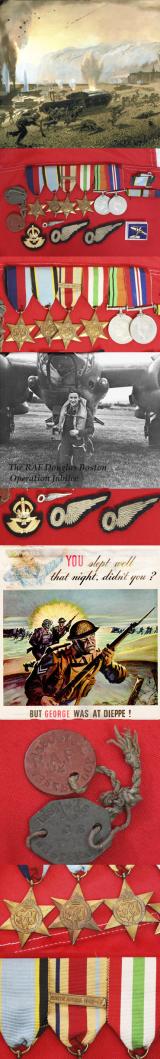 Aircrew Europe Six Medal Group, With Africa Star and 1942-43 Bar, 13th Squadron Observer, Operation Jubilee, 19/8/1942, the Dieppe Raids, with His Observer Wing {x 2} Dog Tags, Cap Badge and Silver Plate & Enamel Observer Badge