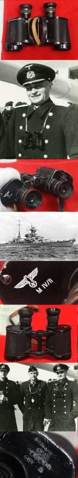 A Pair of Very Good German Kriegsmarine Officer's Wehrmacht ‘Dienstglas’Binoculars, Maker Code ddx, By Voightlander & Sohn AG, Braunschweig. 6 X 30 & Marked with Naval Eagle and Marine 'M'