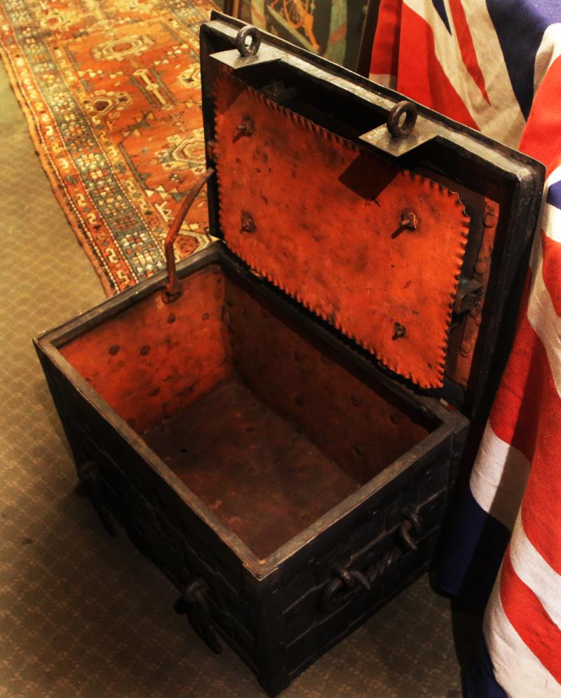 An Exceptional And Rare, Late-Renaissance, 1500's to Early 1600's, Nuremberg, Iron, Strongbox or Ship's Treasure Chest, With its Original Key. Used Aboard Galleons To Store The Ship's Bullion or Treasure