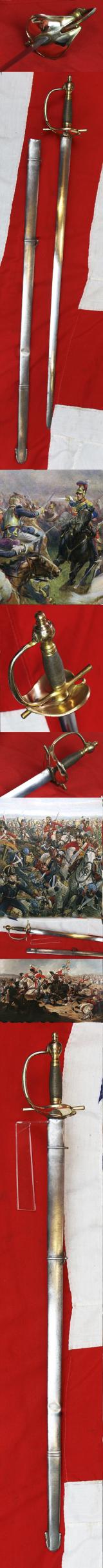 A Superb, Original, 1796 Heavy Cavalry Officer's Sword, Napoleonic Wars and Waterloo Period, With Broadsword Double Edged Blade, All Steel Combat Scabbard Used by an Officer of the Union & Household Brigade at Quatre Bras & Waterloo