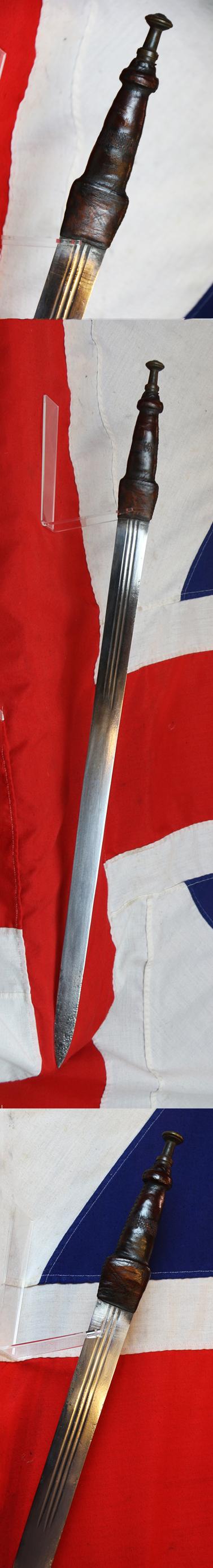 An Antique, 19th Century Long & Straight Sword of A Mandinka Warrior, West African, Very Long Fluted Broadsword Blade With Leather Covered Baluster Hilt, .