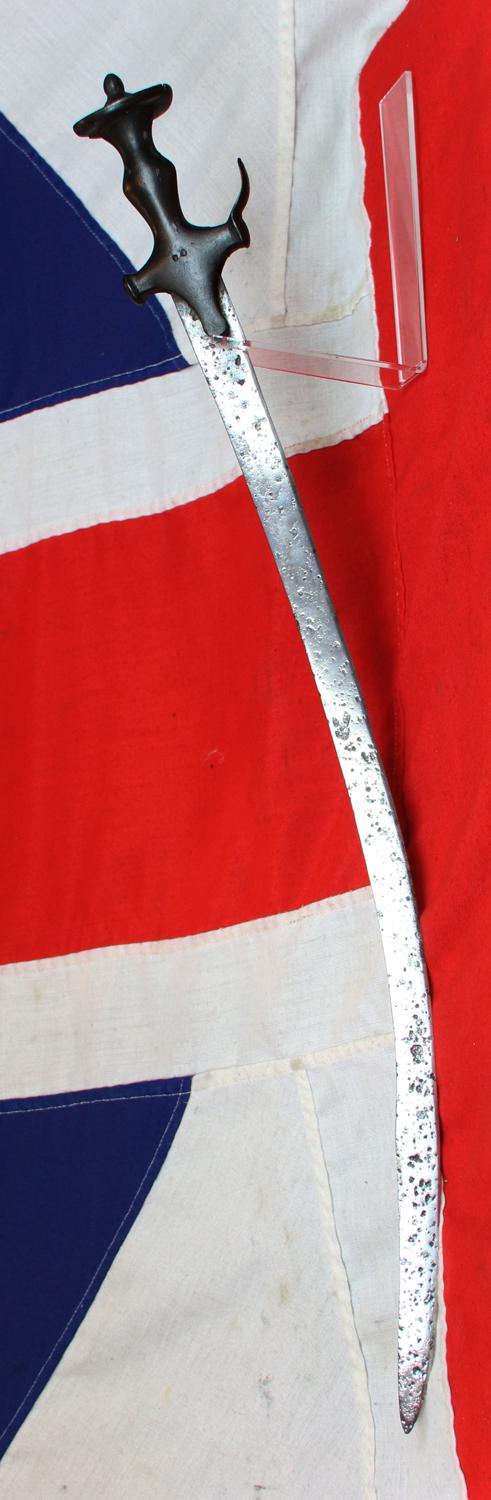 An Historical 16th-17th Century Indian Tulwar Sword From the Siege and Relief Of Lucknow. Battle Trophies of an Irish Captain Of the 32nd Foot, Capt. H.G.Browne From a Collection Swords From The Battles & Defence. Its Knuckle Bow Blasted By Cannon Fire