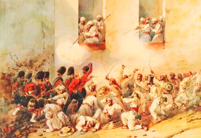 An Historical 16th-17th Century Indian Tulwar Sword From the Siege and Relief Of Lucknow. Battle Trophies of an Irish Captain Of the 32nd Foot, Capt. H.G.Browne From a Collection Swords From The Battles & Defence. Its Knuckle Bow Blasted By Cannon Fire