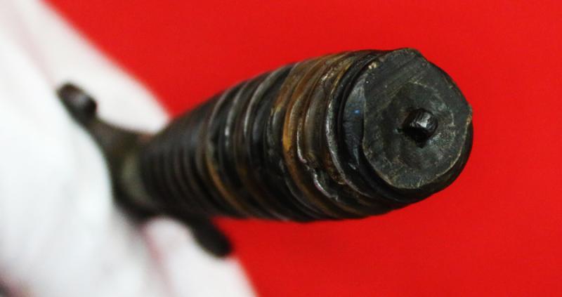 Italian Hunting Dagger, Republic of Genoa, Ligurian 17th - 18th Century. Spiral Twist Carved Multi Coloured Horn with Silver Inserts. Blade with Baluster Shaped Forte Of A Finely Engraved Ricasso, Two Symmetrical Edges To The Tip.