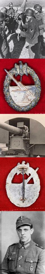 A Very Good Original, WW2, Kriegsmarine Coastal Artillery Combat Badge Kriegsabzeichen für die Marineartillerie FLL 43 – Friedrich Linden of Lüdenscheid