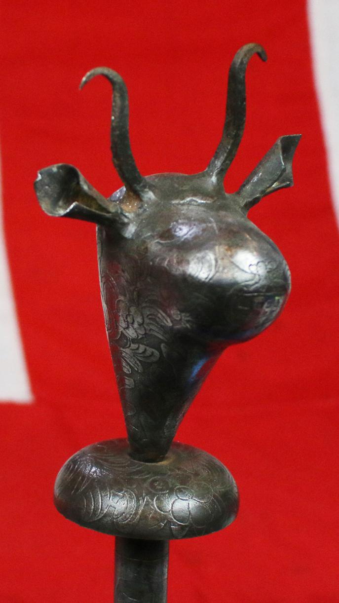 A Fine Antique Indo-Persian Ceromonial 'Mace of Rostam' the Bull's Head Mace