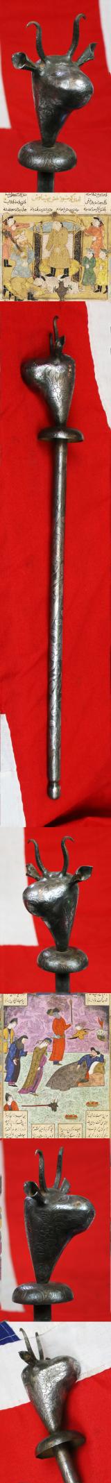 A Fine Antique Indo-Persian Ceromonial 'Mace of Rostam' the Bull's Head Mace