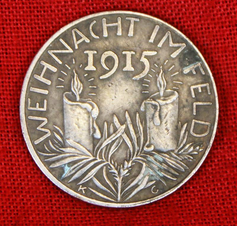 Silver WW1 1915 German Christmas Medal, By Karl Goetz - August von Mackensen - {AKA The Last Hussar} Christmas on the Battlefield