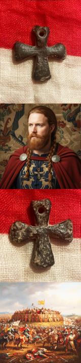 A Most Rare Original Anglo Saxon Bronze Crucifix Pendant Around 1000 to 1300 Years Old. One Side Engraved With Stylized Palm Tree Fronds. From Stamford Bridge Region Excavated in 1820