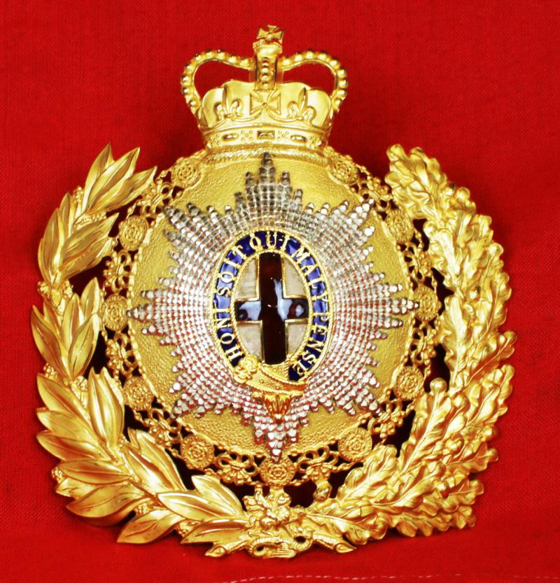 A Stunning British Royal Horseguards, Blues and Royals and Lifeguards Officer's Mint Condition Helmet Plate in Enamel and Fire Gilt One of The Most Beautiful Helmet Plates Ever Designed and Worn