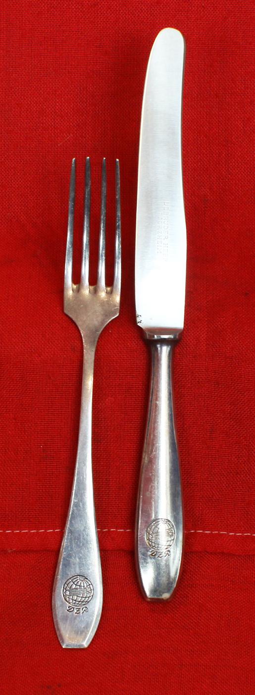 A1930's Third Reich, Deutsche Zeppelin-Reederei Air Ship Silver Knife & Fork, From The Hindenberg Dining Room, Allegedly Recovered After The Crash By a Lakehurst Based Military Officer. Made by Gebr.Hepp {the Hepp Brothers}