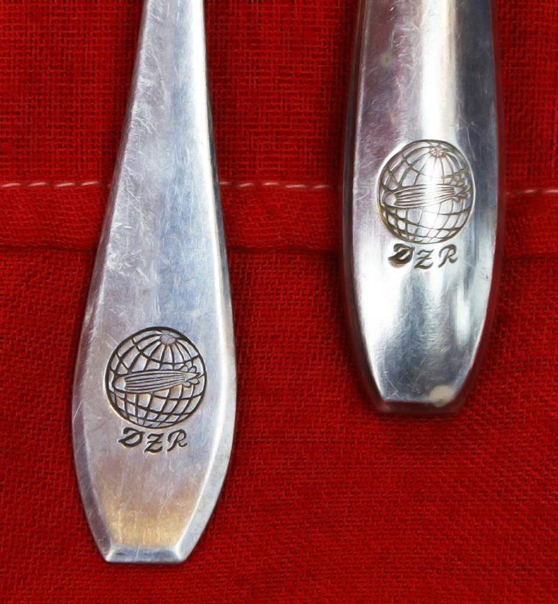 A1930's Third Reich, Deutsche Zeppelin-Reederei Air Ship Silver Knife & Fork, From The Hindenberg Dining Room, Allegedly Recovered After The Crash By a Lakehurst Based Military Officer. Made by Gebr.Hepp {the Hepp Brothers}