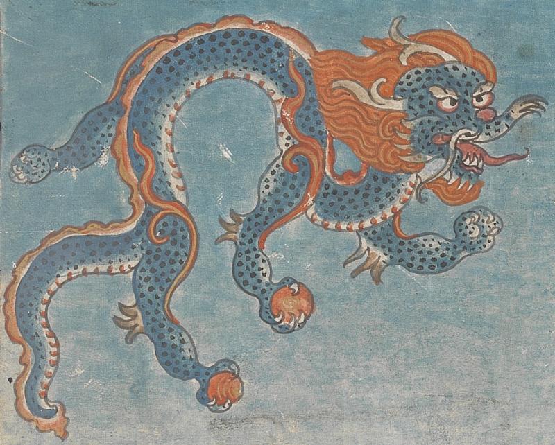 A Beautiful & Sacred, Antique Tibetan Buddhist Wall Hanging Featuring A Dragon & Buddhist Symbology. A Simply Stunning, Somewhat Esoteric, Work Of Art