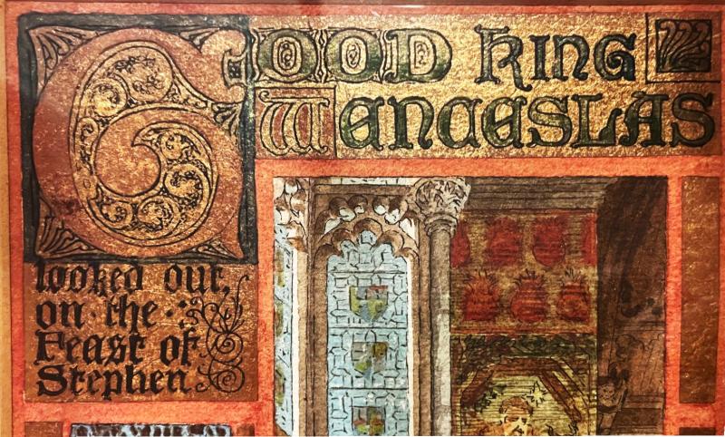 A Simply Stunning & Unique 'Good King Wenceslas' Art Nouveau Original Illuminated Calligrafic Manuscript Watercolour, From The Golden Age of illustration, By Arthur B Packham. In The Manner Of Alberto Sangorsky. Calligrapher and Illuminator for Riviere