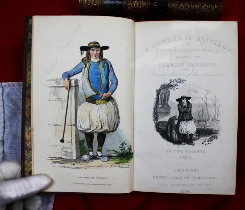 Trollope 1st Edition a Summer in Brittany 2 Vols. 1840 Beautifully Fully Bound in Fine Calf with Gilt Decoration 10 Etched Plates by A. Hervieu, Presented to Colonel Lord Brownlow Thomas Montagu Cecil {Colonel of the Scots Guards}