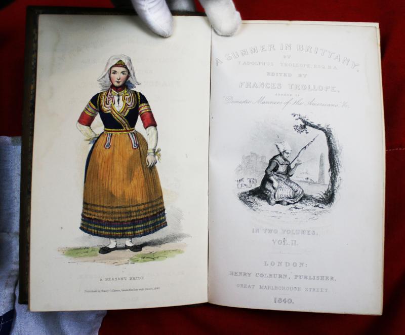 Trollope 1st Edition a Summer in Brittany 2 Vols. 1840 Beautifully Fully Bound in Fine Calf with Gilt Decoration 10 Etched Plates by A. Hervieu, Presented to Colonel Lord Brownlow Thomas Montagu Cecil {Colonel of the Scots Guards}