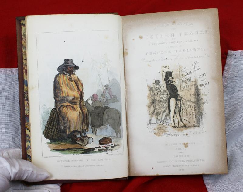 Trollope 1st Edition Summer in Western France, 1st edition, 2 vols, 1841 Beautifully Fully Bound in Fine Calf with Gilt Decoration 10 Etched Plates by A. Hervieu, Presented to Colonel Lord Brownlow Thomas Montagu Cecil {Colonel of the Scots Guards}