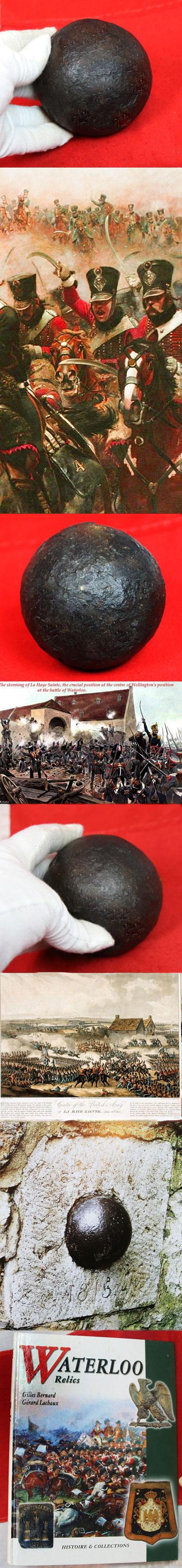 A Superb Original Waterloo Recovered Souvenir '6 Pounder ' Royal Artillery Cannon Ball Fired at La Haye Sainte During The Battle, Recovered Around 200 Yards From The Farm