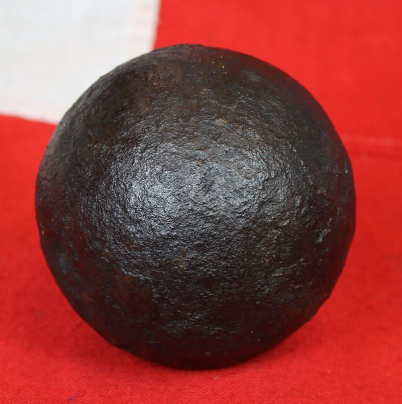 A Superb Original Waterloo Recovered Souvenir '6 Pounder ' Royal Artillery Cannon Ball Fired at La Haye Sainte During The Battle, Recovered Around 200 Yards From The Farm
