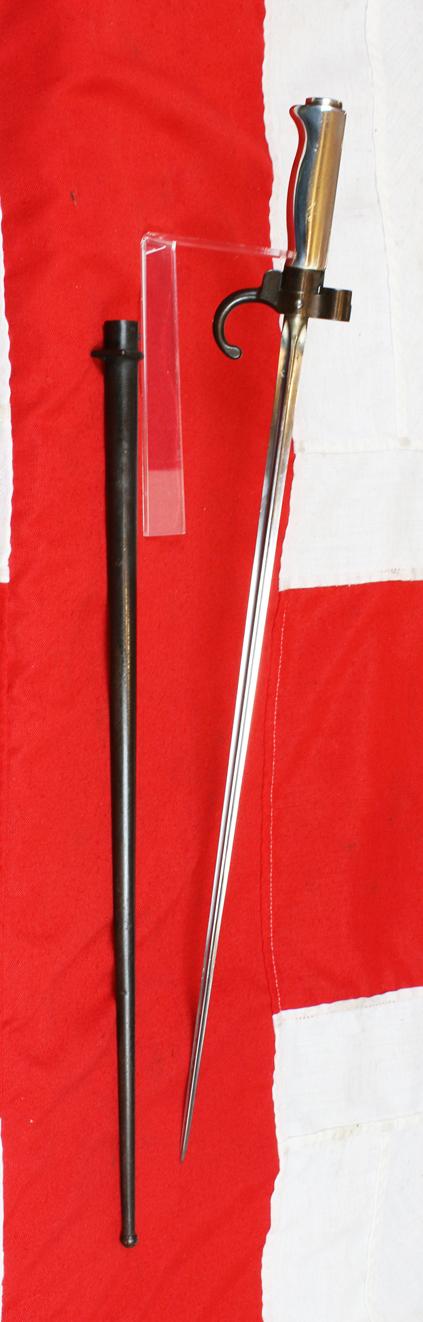 A Superb 19th-20th Century French 1886 Pattern Lebel Rifle Sword Bayonet & Frog Hook Scabbard. WW1 French Foreign Legion Issue