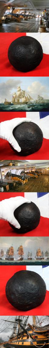 A Fabulous, Original, Royal Naval 32 Pounder Cannon Ball Fired From One Of  The 32 Pounder Cannon, The Largest Cannon of the Royal Naval 100 Gunner, Man o'War, Ist Rate Warships In Nelson's Fleet Such As HMS Victory, Into The 'Formidable'