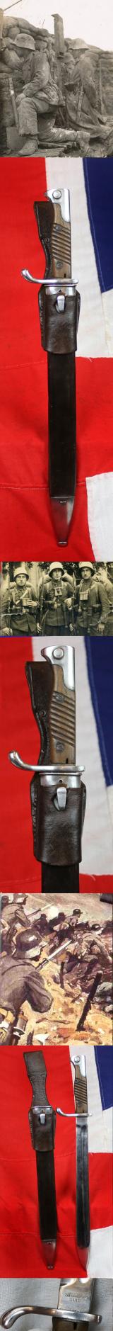 A Rare Early 'Long Eared' German WW1 'Butcher' Bayonet  S98/05 o.S. (ohne Sage} with Leather and Steel Scabbard and Frog Belt Mount. By Simson & Co. Suhl.