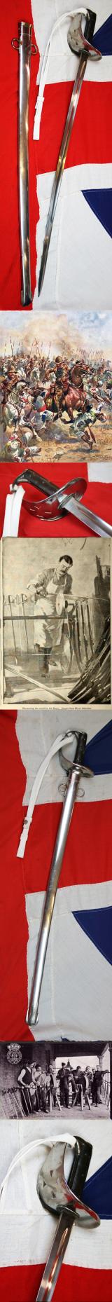 A Spectacular Condition, Original, British 1885 Pattern Cavalry Trooper's Combat Sabre. The Sword Used to Incredible Effect At the Battle of Omdurman. Stamped WD Broad Arrow, And Issue Date 1885. {War Department} Complete With Buff Hide Sword Knot