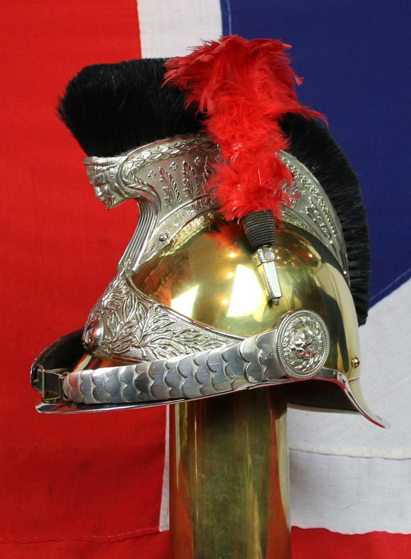 Superb & Stunning Antique French Gendarmerie Cavalry Helmet . Maker Marked, B. Frank, Aubervilliers. This Original Antique French Cavalry Combat and Full Dress Service Helmet Is An Absolute Beauty In As Close To Mint Condition As It Is Possible To Be