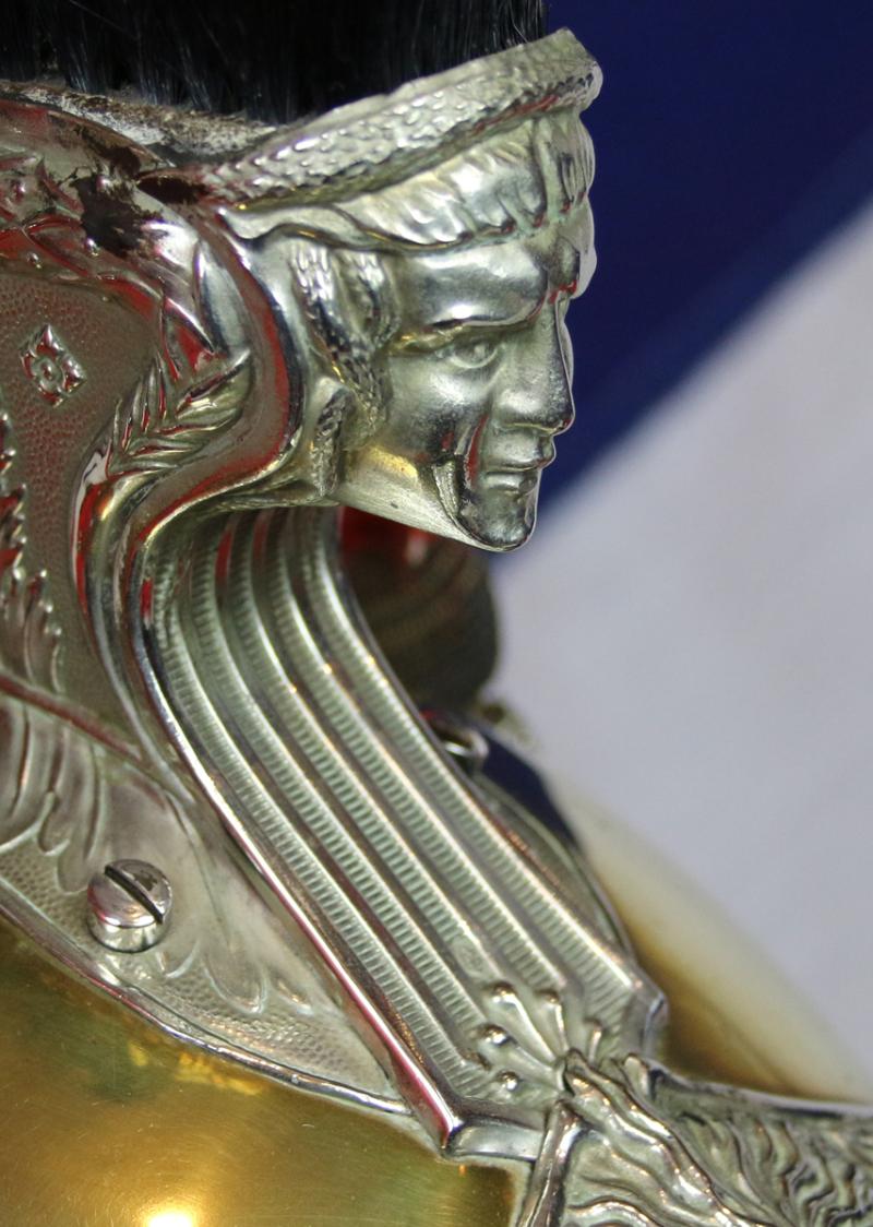 Superb & Stunning Antique French Gendarmerie Cavalry Helmet . Maker Marked, B. Frank, Aubervilliers. This Original Antique French Cavalry Combat and Full Dress Service Helmet Is An Absolute Beauty In As Close To Mint Condition As It Is Possible To Be