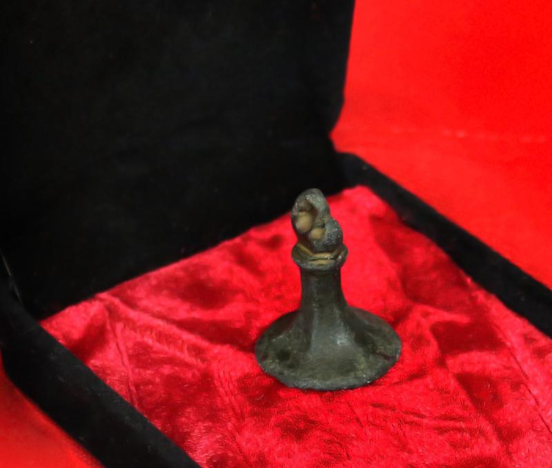 Most Rare and Intriguing, Original 1300's, Medieval Ecclesiastical Personal Bronze Seal Matrix of Two Figures Each in a Lancet Arch, Engraved At The Rim St Philip {the Apostle}. Over 700 Years Old. With Potential Connection to Kirkham Priory, Yorkshire