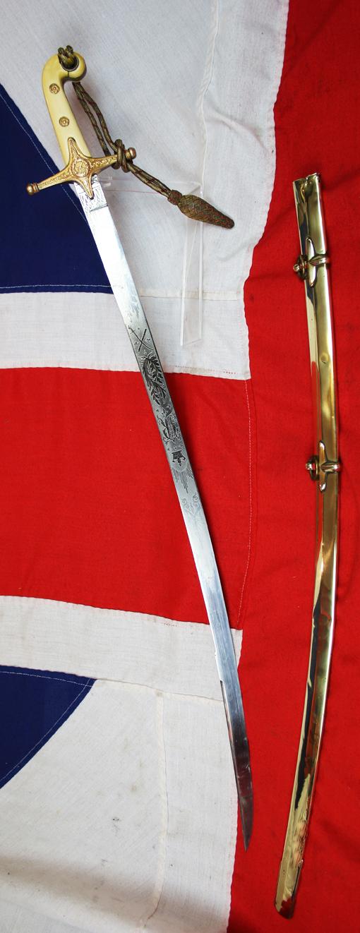 A Victorian, Crimean War, Indian Mutiny & Zulu War Service 1831 Pattern General Officer's Sword Mamaluke With Original Near Mint Mercurial Gilt Hilt & Traditional, Brass Scabbard