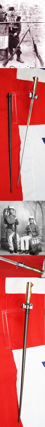 A Good 19th-20th Century French 1886 Pattern Lebel Rifle Sword Bayonet & Frog Hook Scabbard. WW1 French Foreign Legion Issue. No Hook Quillon