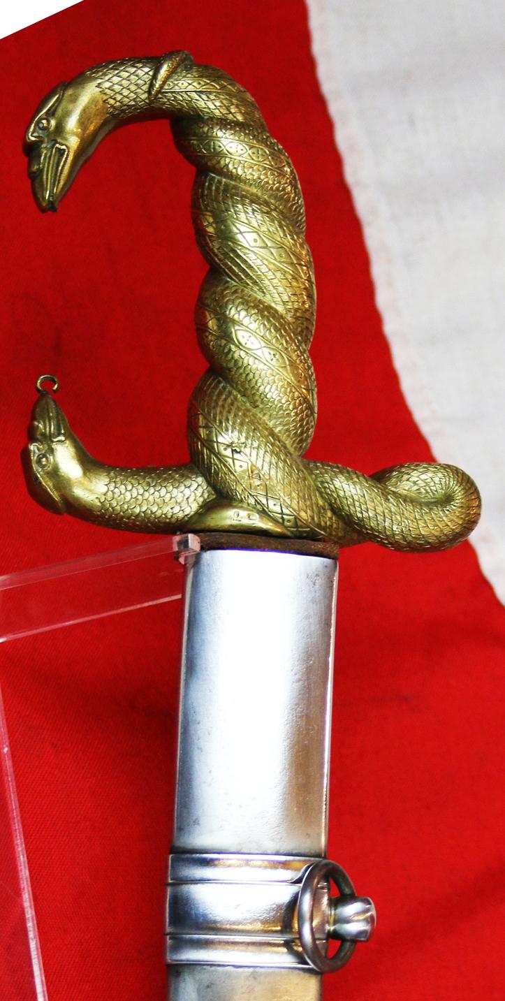 Superb Napoleonic Wars, British Officer's Sabre With Captured French 'Trophy' Mamluk Consular Guard Officer's Damascus Blade, With An Ancient Egyptian Serpent Goddess Hilt. For an Officer Who Served in The Nile Campaign