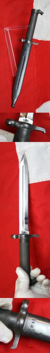 Swedish M1896 Mauser Bayonet, Knife Bayonet for Use on the 6.5 mm. m/1896 Swedish Mauser rifle. The M/1896 Bayonet Was Also Used With the M/1938 Short Rifle and AG42b Ljungmann Self-Loading Rifle During WW2