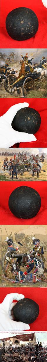 A French Four Pounder Cannon Ball Fired at Waterloo Recovered at La Haye Sainte, the Battle of Waterloo. Approx 3 inches Diameter