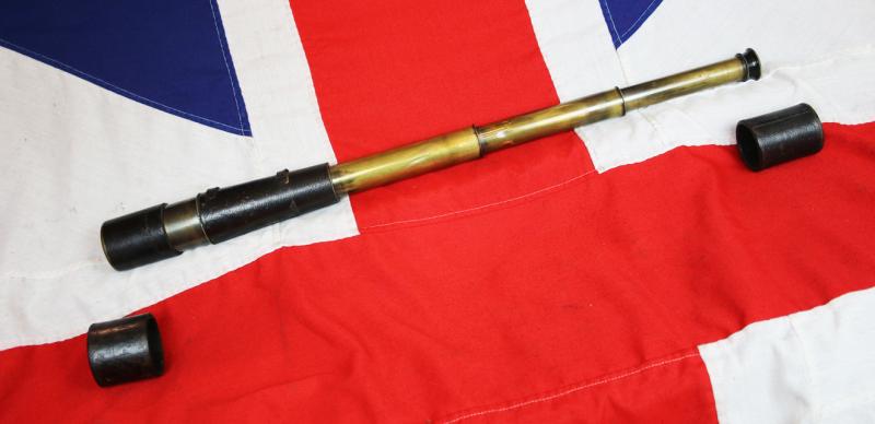 Aitchison of London, Late Antique 'Three Draw' Military Sniper Spotter's Telescope. In Great Untouched Condition & Superb Optics. With Boer War Pattern, Regulation, Rifle Brigade Black Leather Protection Covering, With Fore & Aft Covers