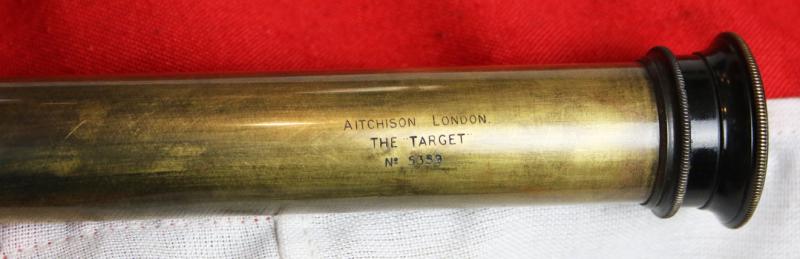 Aitchison of London, Late Antique 'Three Draw' Military Sniper Spotter's Telescope. In Great Untouched Condition & Superb Optics. With Boer War Pattern, Regulation, Rifle Brigade Black Leather Protection Covering, With Fore & Aft Covers