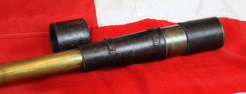 Aitchison of London, Late Antique 'Three Draw' Military Sniper Spotter's Telescope. In Great Untouched Condition & Superb Optics. With Boer War Pattern, Regulation, Rifle Brigade Black Leather Protection Covering, With Fore & Aft Covers