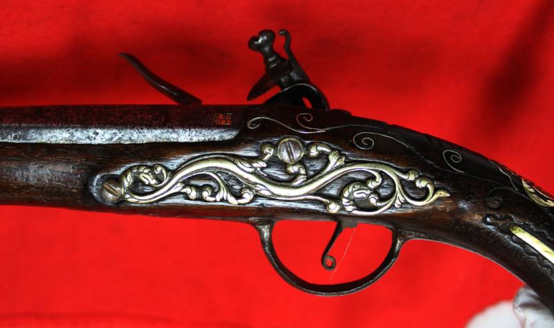 A Superb Corsair Pirate Captain’s Pistol. An I8th Century Long Flintlock, Italianate Style. Very Fine Quality Mounts and Engraving From The Mediterranean Region, as Used Throughout the Seven Seas From the Golden Age of Piracy.