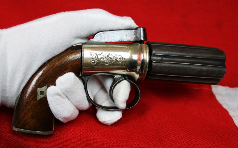 A Remarkable, Beautiful Fine Condition and Rare Six Barrel Revolver Pistols, Circa 1835, by Fine English Maker Egg of London. One Of The Most Beautiful Examples We Have Seen In Many Years