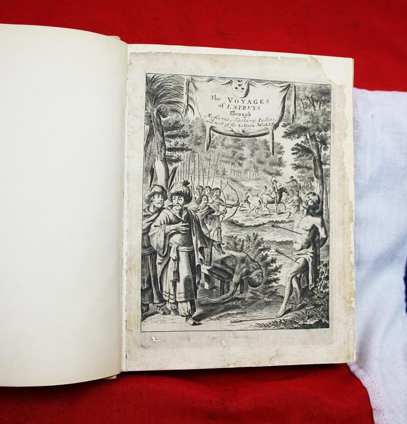 A Super Rare & Important Historical Volume, Superbly Bound in Vellum, of :The Voiages and Travels of John Struys through Italy, Greece, Muscovy, Tartary, Media, Persia, East-India, Japan, and other Countries in Europe, Africa, and Asia Published in 1684