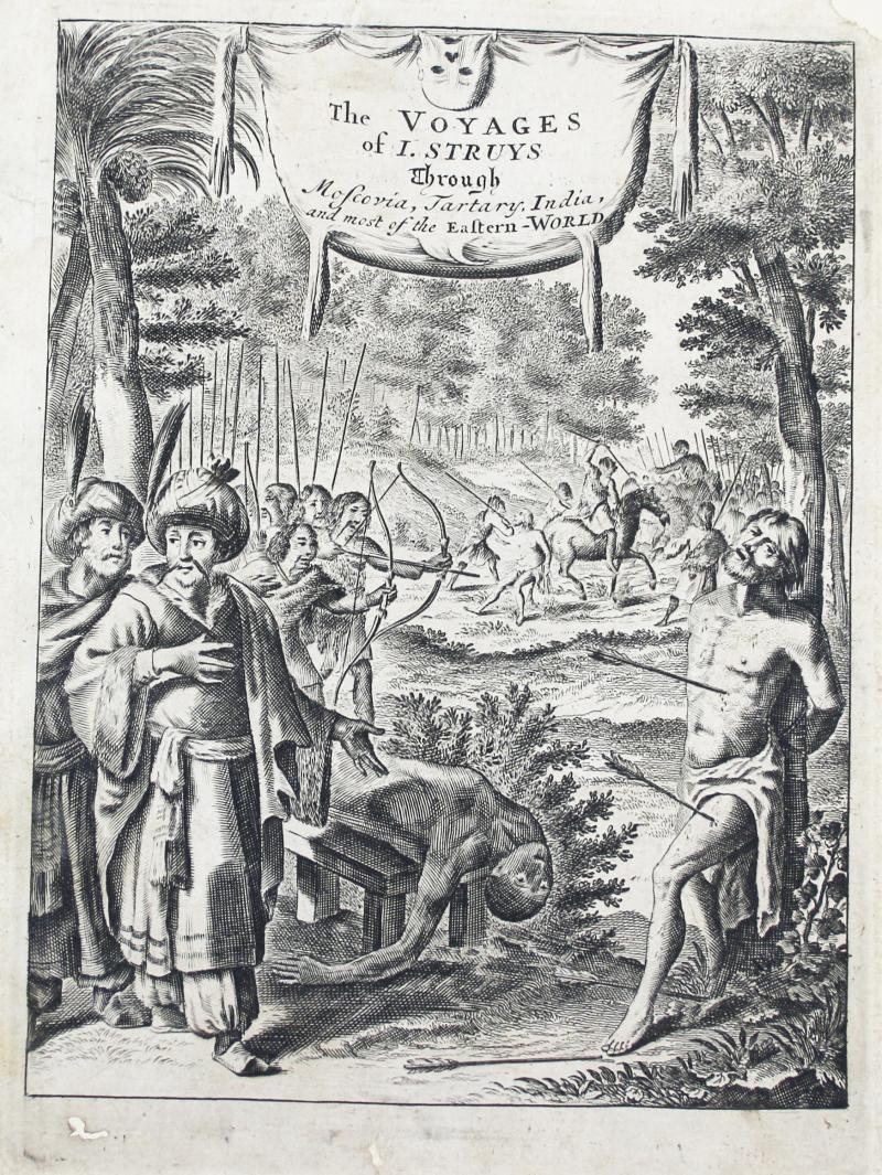 A Super Rare & Important Historical Volume, Superbly Bound in Vellum, of :The Voiages and Travels of John Struys through Italy, Greece, Muscovy, Tartary, Media, Persia, East-India, Japan, and other Countries in Europe, Africa, and Asia Published in 1684