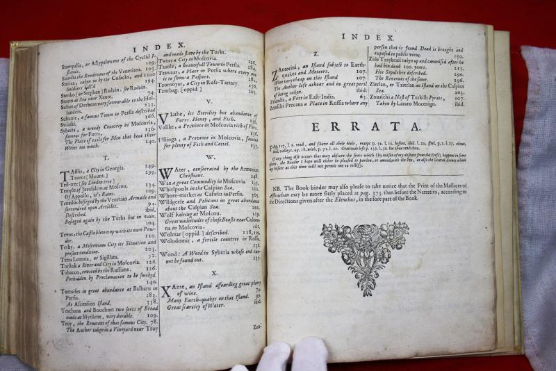 A Super Rare & Important Historical Volume, Superbly Bound in Vellum, of :The Voiages and Travels of John Struys through Italy, Greece, Muscovy, Tartary, Media, Persia, East-India, Japan, and other Countries in Europe, Africa, and Asia Published in 1684