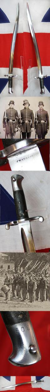 A Really Rare Chevasse & Co Confederate Contract Pattern 1856, 1856/8 Two Band Enfield Rifle Sword Bayonet with Yataghan Blade. American Civil War Import From Birmingham England, by Confederate Supply Contractor.