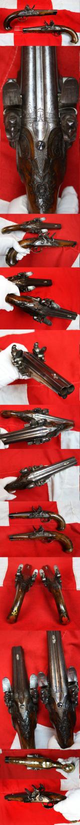 A Simply Stunning Quality 18th Century Pair of Double Barrelled Side By Side Flintlock Pistols, Most Often The Preserve of Generals During The American Revolutionary War in the 1770’s, and Generals Into the Napoleonic Period